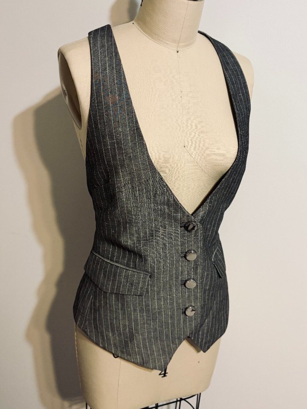 Express Design Studio Grey and White Pinstripe Racerback Vest, Size 6
